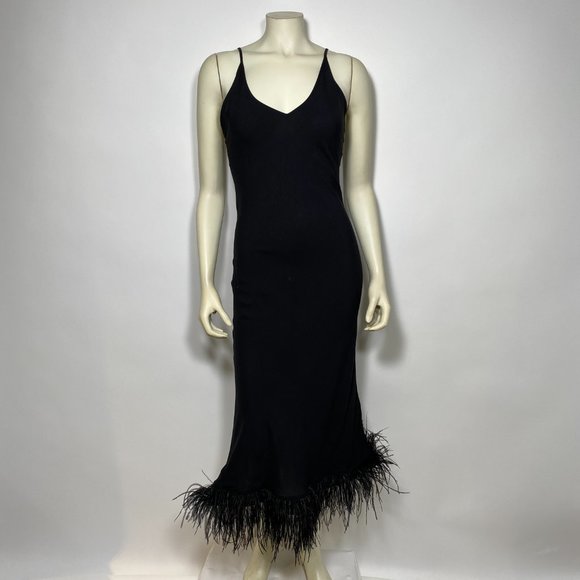 SLEEPER Black Slip Dress w/Feather Trim - Picture 2 of 10